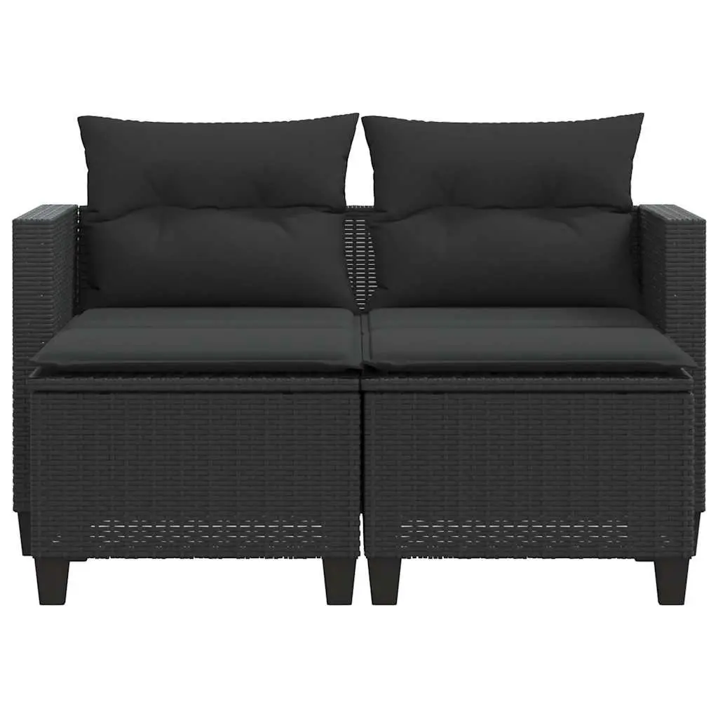 Garden Sofa 2-Seater with Stools Black PE Rattan Outdoor Lounge