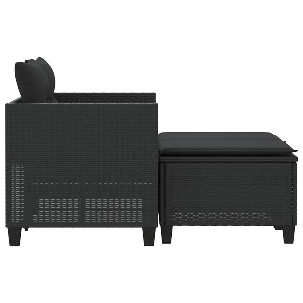 Garden Sofa 2-Seater with Stools Black PE Rattan Outdoor Lounge
