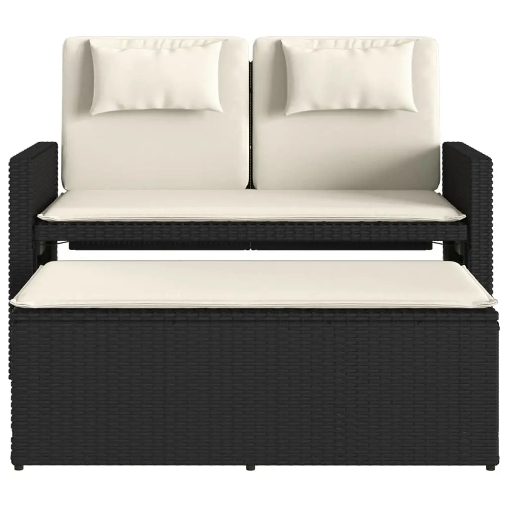 Reclining Garden Bench 2-in-1 Loveseat Sofa Bed Adjustable Backrest Black PE Rattan
