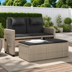 Reclining Outdoor Garden Bench 2-in-1 Loveseat Sofa Bed with Cushions Grey