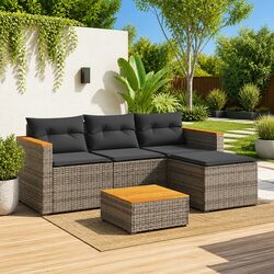 3 Piece Outdoor Garden Sofa Set with Cushions Grey Poly Rattan Patio Furniture