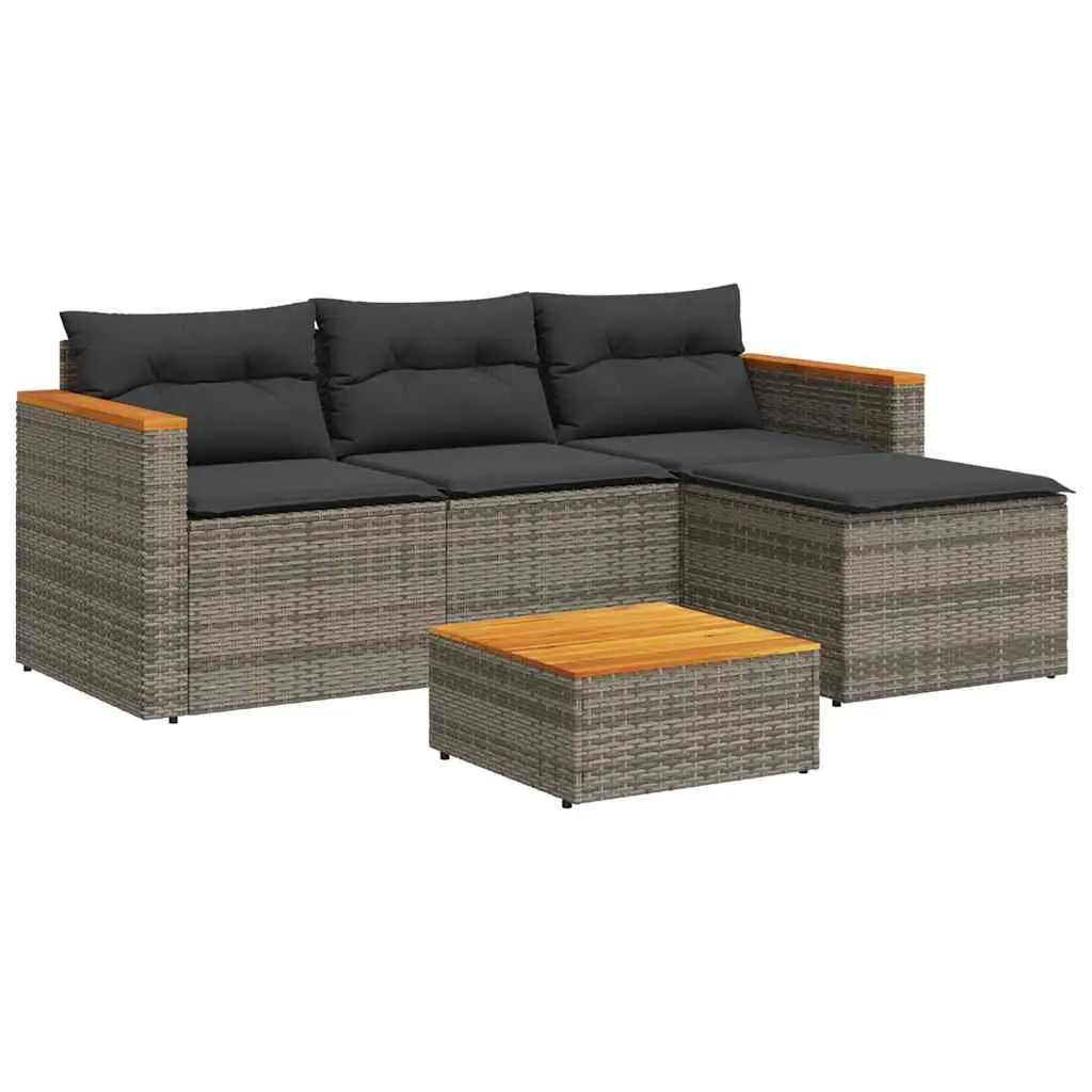 3 Piece Outdoor Garden Sofa Set with Cushions Grey Poly Rattan Patio Furniture