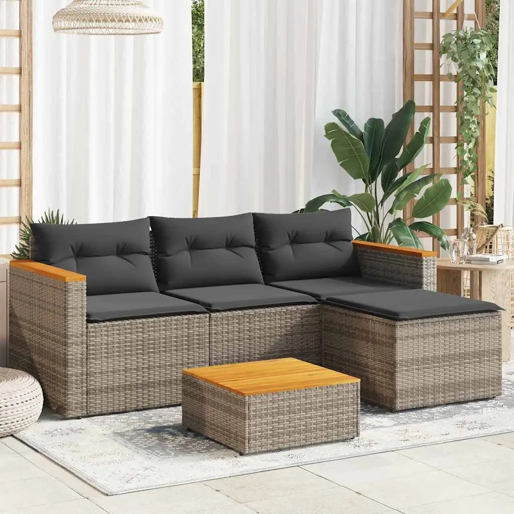 3 Piece Outdoor Garden Sofa Set with Cushions Grey Poly Rattan Patio Furniture