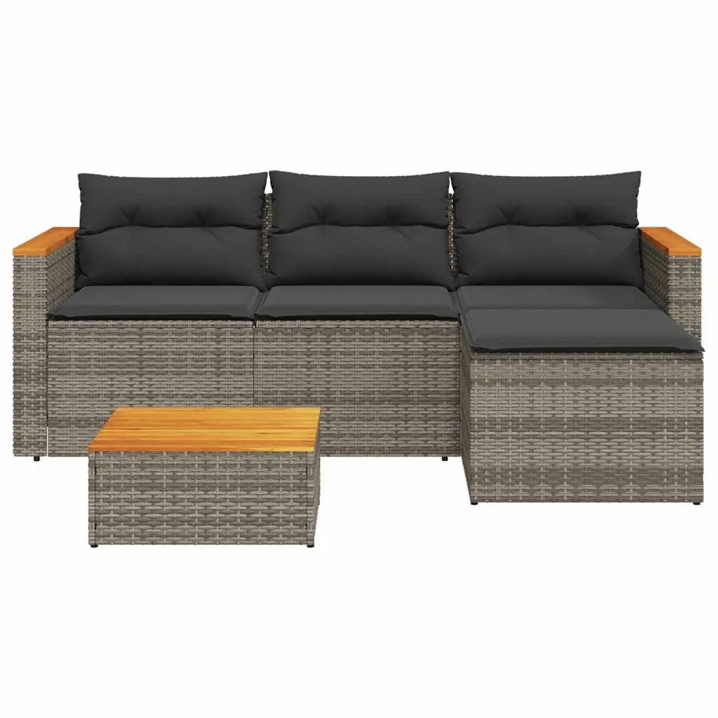 3 Piece Outdoor Garden Sofa Set with Cushions Grey Poly Rattan Patio Furniture