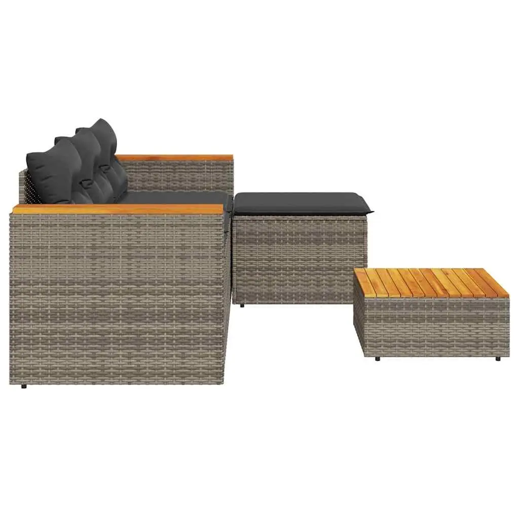 3 Piece Outdoor Garden Sofa Set with Cushions Grey Poly Rattan Patio Furniture