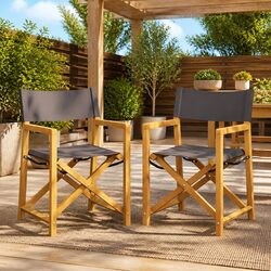 Folding Director Chairs 2 pcs Outdoor Garden Seating Grey Fabric Camping Lounge