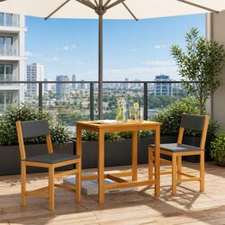 3 Piece Outdoor Balcony Set with Cushions Solid Acacia Wood Patio Furniture
