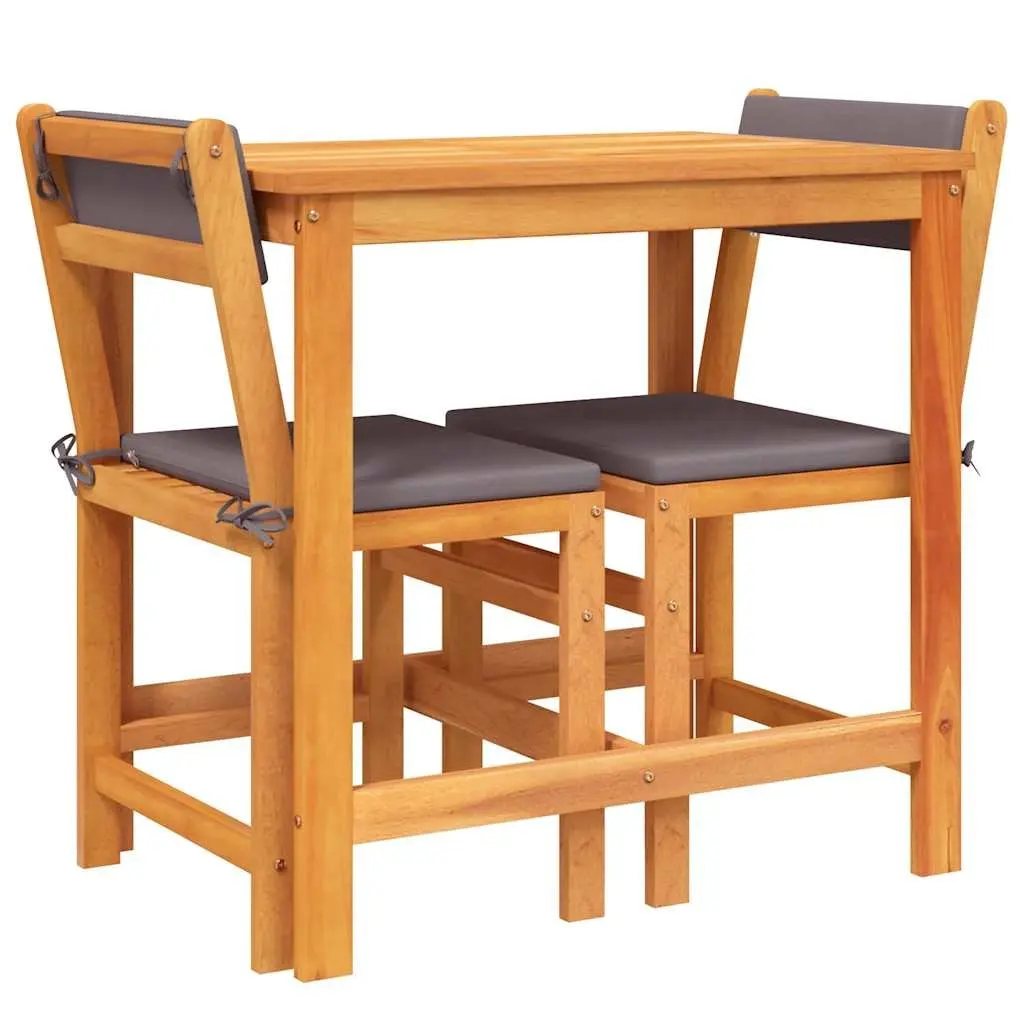 3 Piece Outdoor Balcony Set Solid Acacia Wood with Cushions Brown