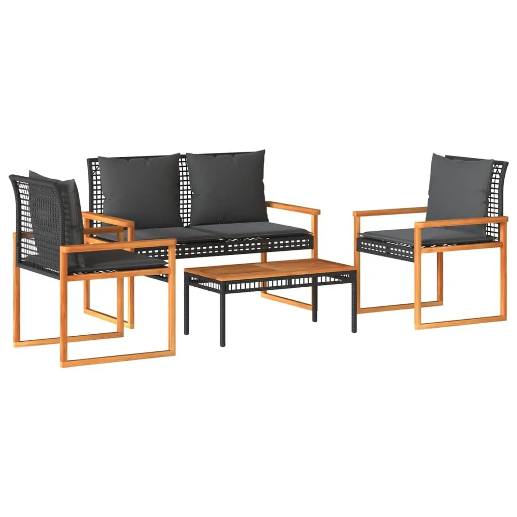 4 Piece Garden Lounge Set Outdoor Furniture Black Cushions Patio Seating