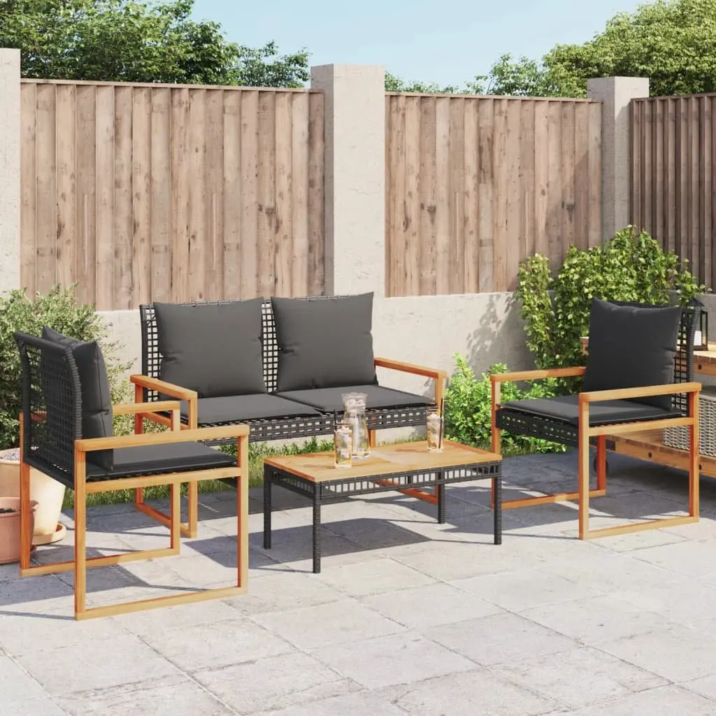 4 Piece Garden Lounge Set Outdoor Furniture Black Cushions Patio Seating