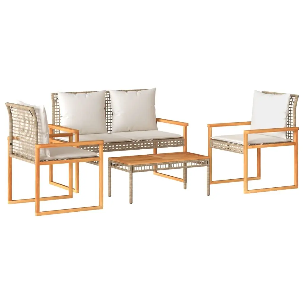4 Piece Garden Lounge Set Beige Poly Rattan Outdoor Furniture Patio Sofa Chair