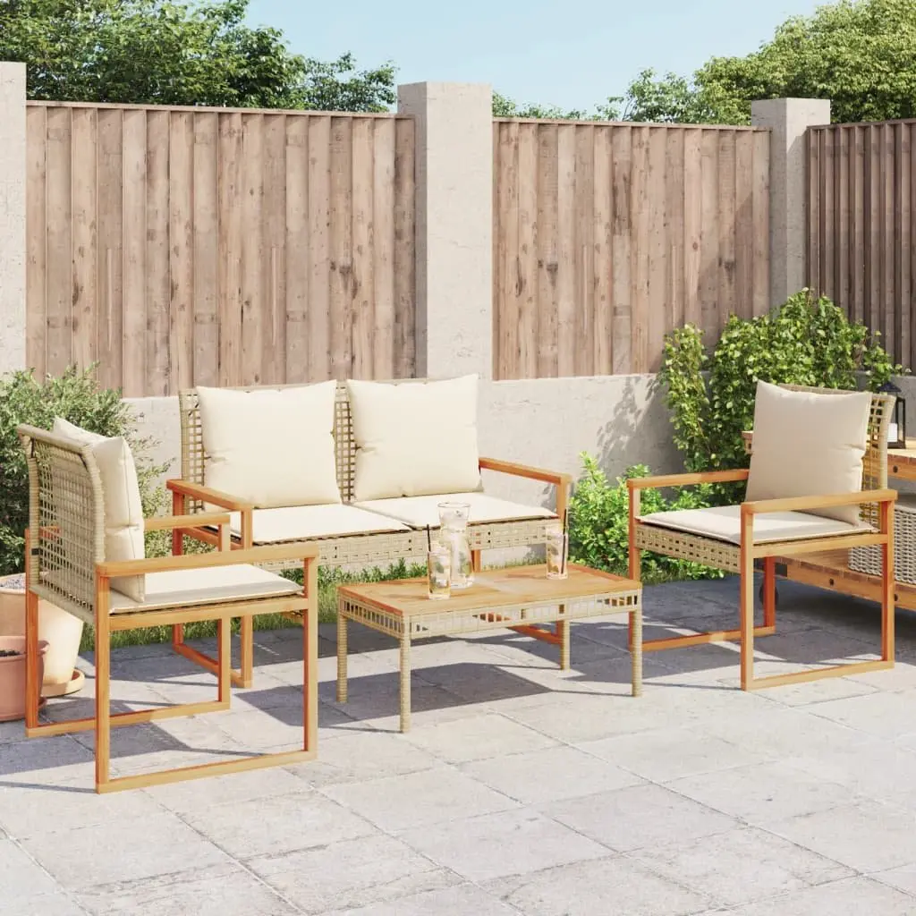 4 Piece Garden Lounge Set Beige Poly Rattan Outdoor Furniture Patio Sofa Chair