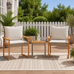 3 Piece Bistro Set with Cushions Beige Outdoor Garden Furniture Poly Rattan
