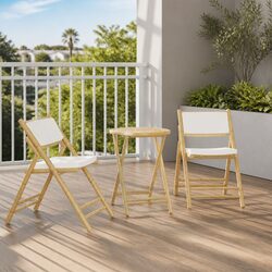 Folding Bistro Chairs Set of 2 Outdoor Garden Seating with Cushions Bamboo