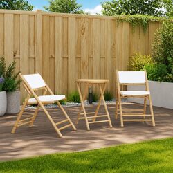 3 Piece Folding Bistro Set Outdoor Garden Furniture with Cushions Bamboo Brown
