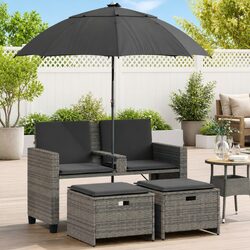 Garden Sofa 2-Seater Outdoor Furniture Set with Parasol Footstools Grey