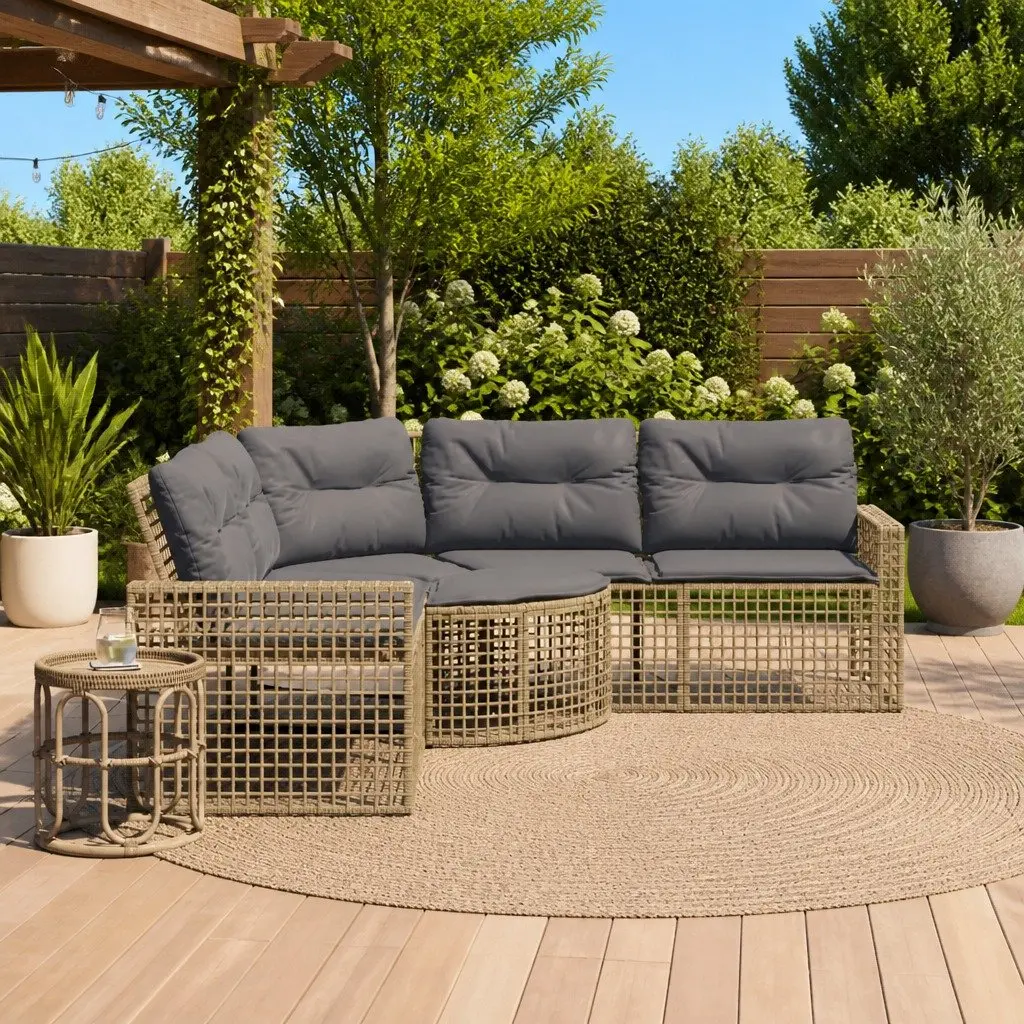 L-Shaped Garden Sofa with Cushions and Footstool Outdoor Patio Beige