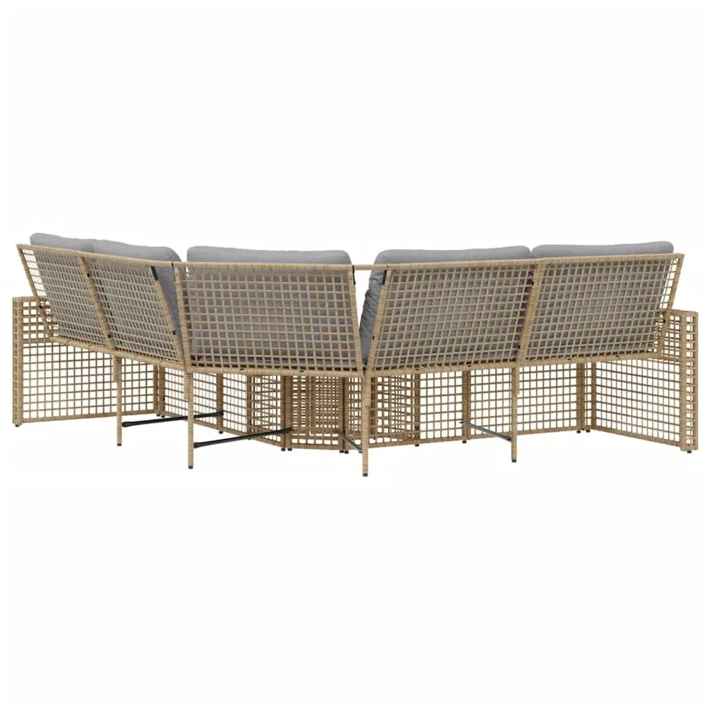 L-Shaped Garden Sofa with Cushions and Footstool Outdoor Patio Beige