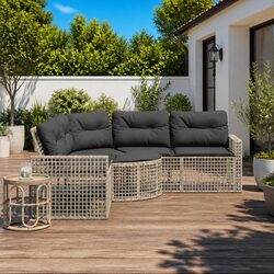 L-Shaped Garden Sofa Outdoor Seating with Cushions Footstool Grey Poly Rattan
