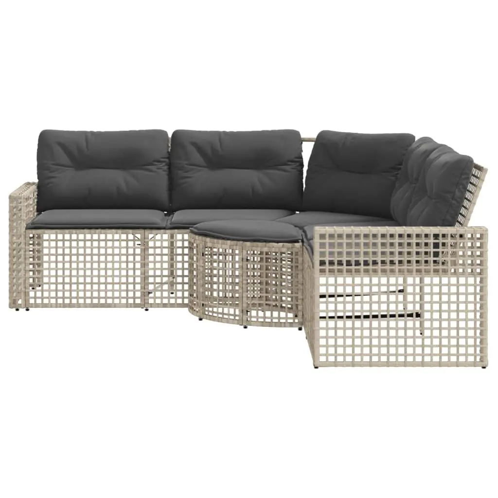L-Shaped Garden Sofa with Cushions Footstool Grey PE Rattan Outdoor Patio