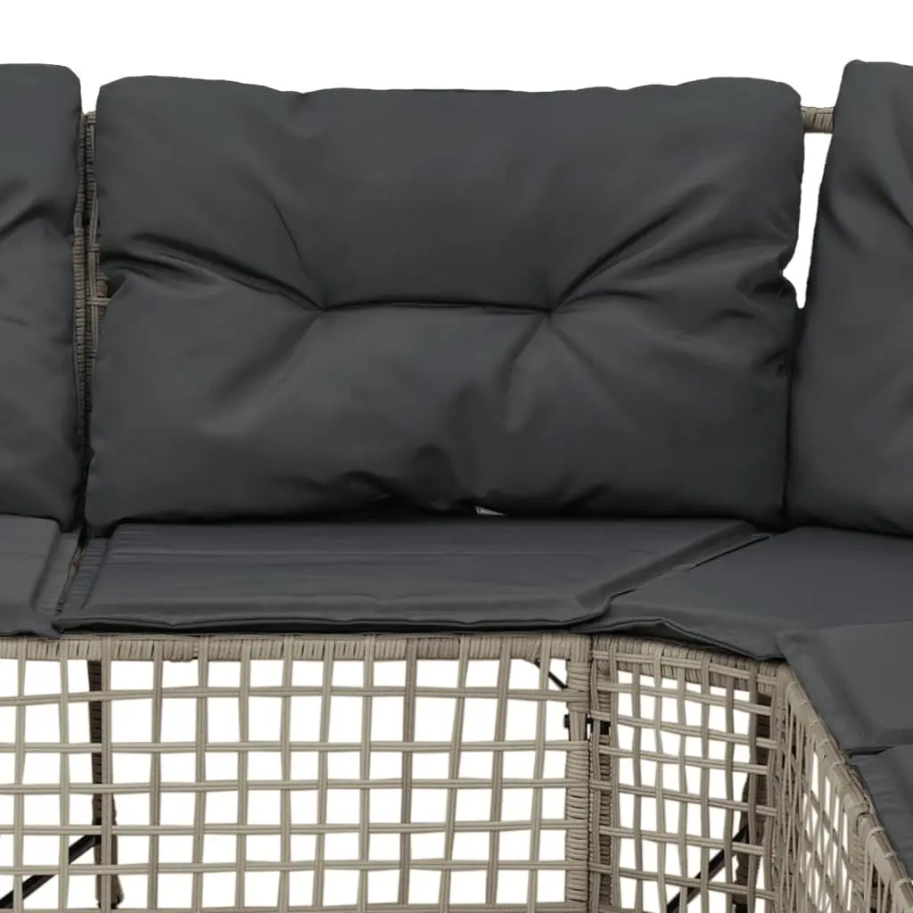 L-Shaped Garden Sofa with Cushions Footstool Grey PE Rattan Outdoor Patio