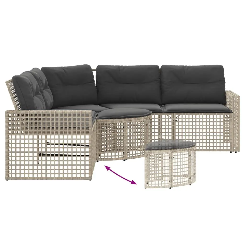 L-Shaped Garden Sofa with Cushions Footstool Grey PE Rattan Outdoor Patio