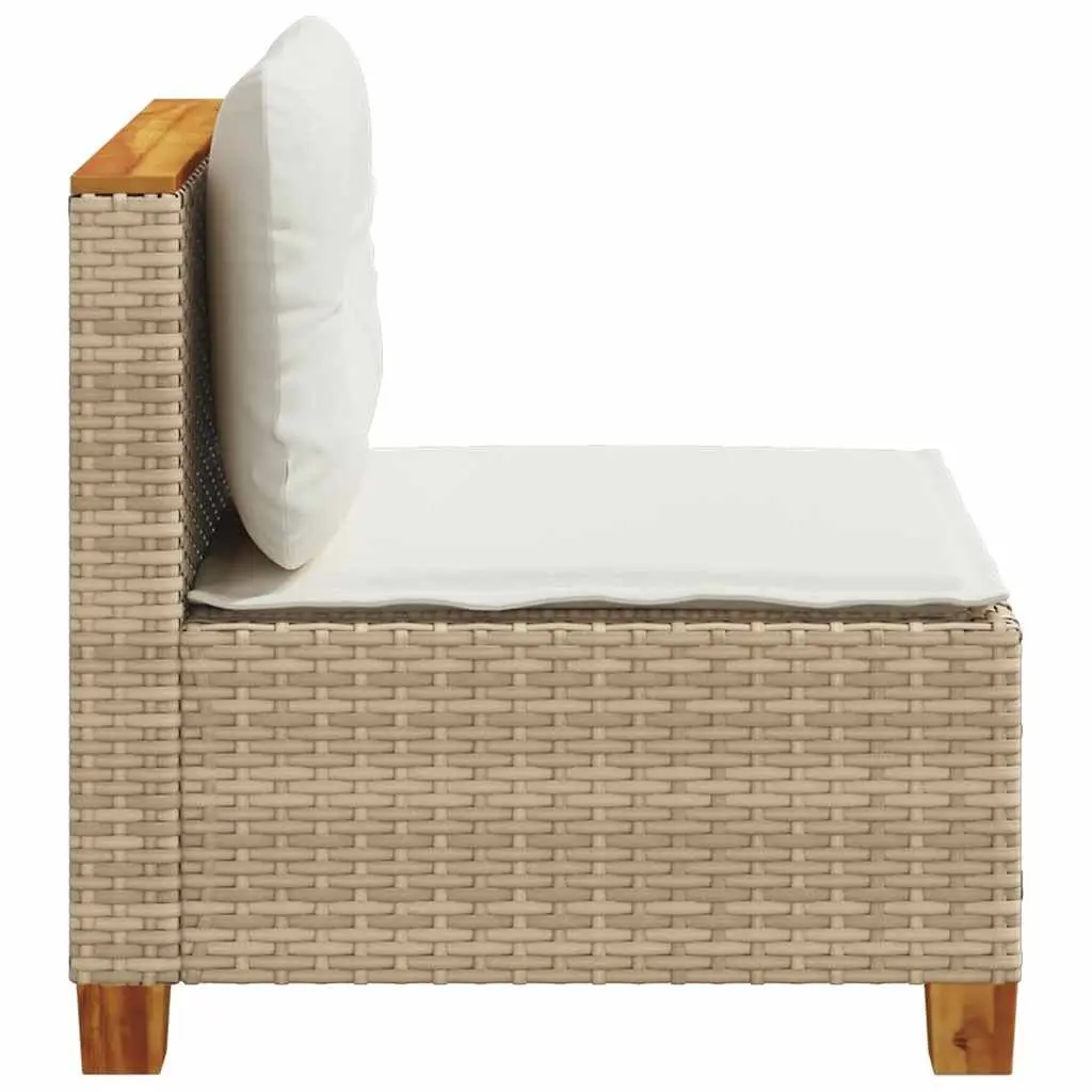 Outdoor Sofa Armless Lounge Seating Thick Cushions Beige Poly Rattan