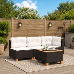 Garden Outdoor Table Black 55x55x36cm Poly Rattan Acacia Wood Top Patio