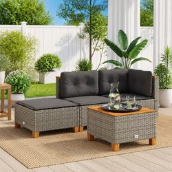 Outdoor Garden Stool with Cushion Grey Poly Rattan Footrest Lounge Seat