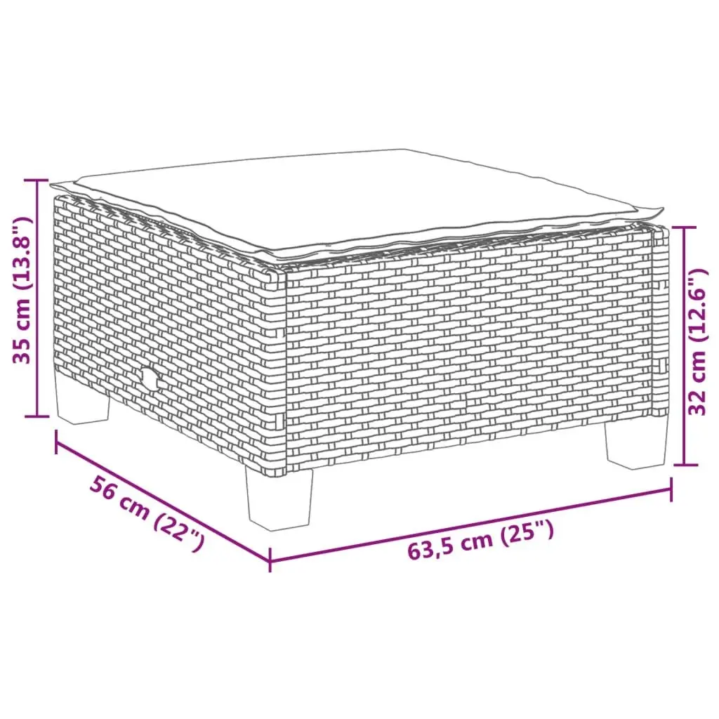Garden Stool with Cushion Grey Poly Rattan Outdoor Footrest Seat