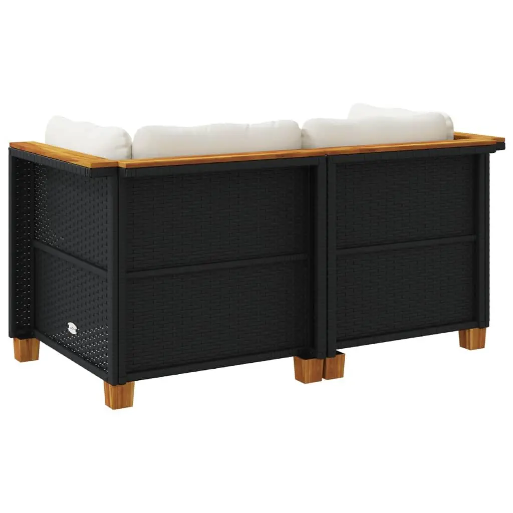 Outdoor Corner Sofa Set Modular Cushioned Seating 2 Piece Black PE Rattan