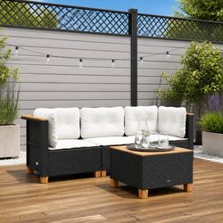 3-Seater Outdoor Garden Sofa with Cushions Black Poly Rattan Lounge Seating