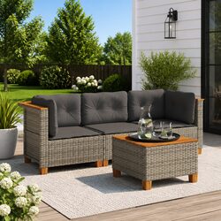 Outdoor Garden Sofa 3-Seater Grey Poly Rattan Patio Lounge Furniture with