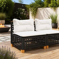 Outdoor Sofa Armless Garden Furniture with Cushions Black Poly Rattan Modular