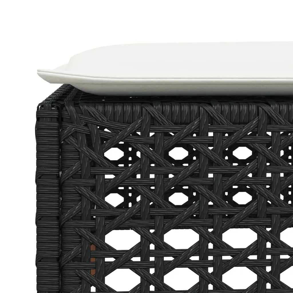 Garden Stool with Cushion Black Outdoor Foot Rest Poly Rattan Lounge Furniture