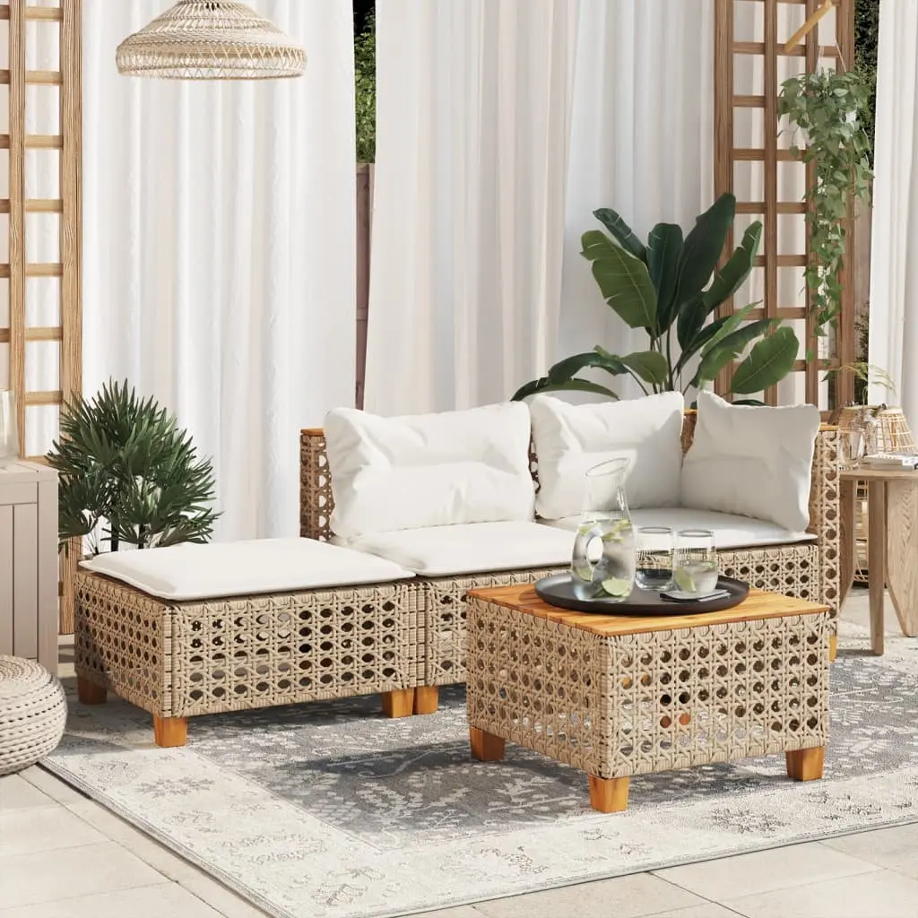 Outdoor Foot Rest Garden Stool with Cushion Beige Rattan Lounge Set Modular