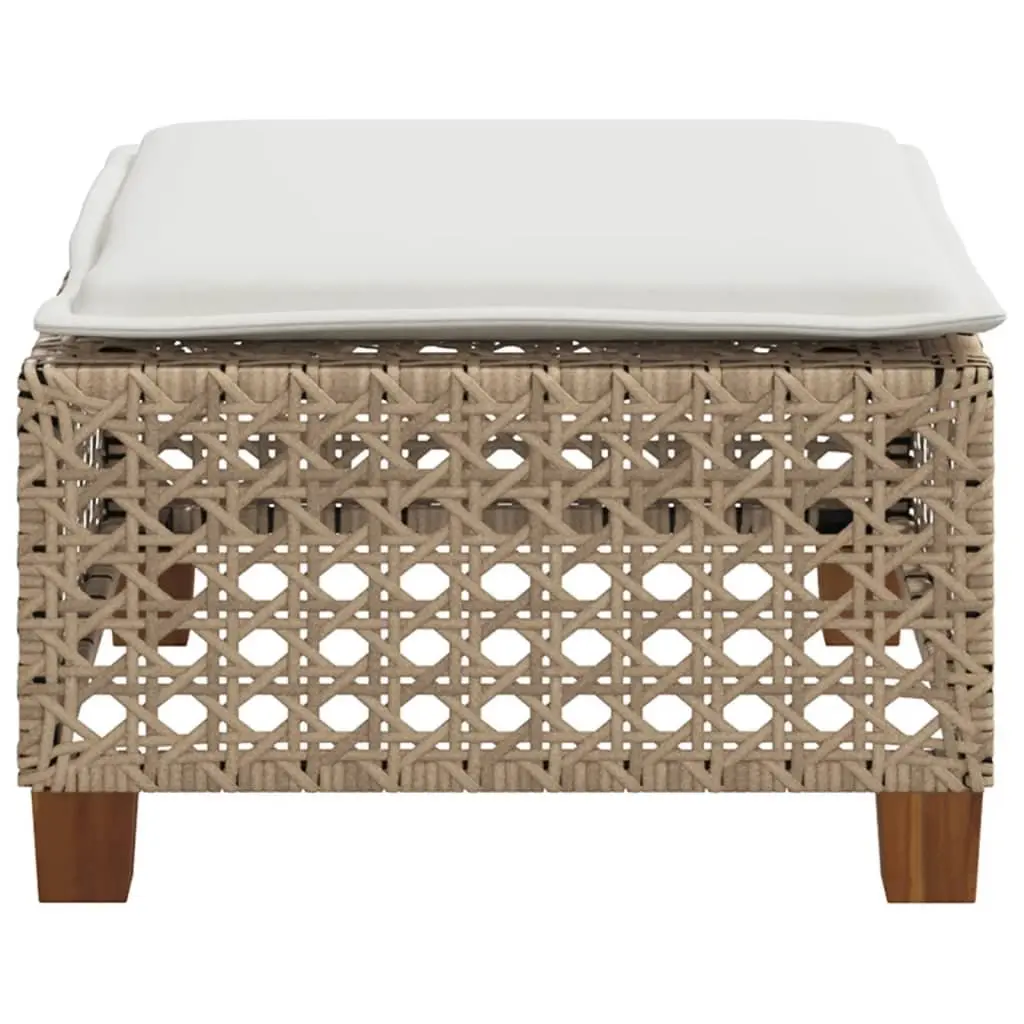 Outdoor Foot Rest Garden Stool with Cushion Beige Rattan Lounge Set Modular
