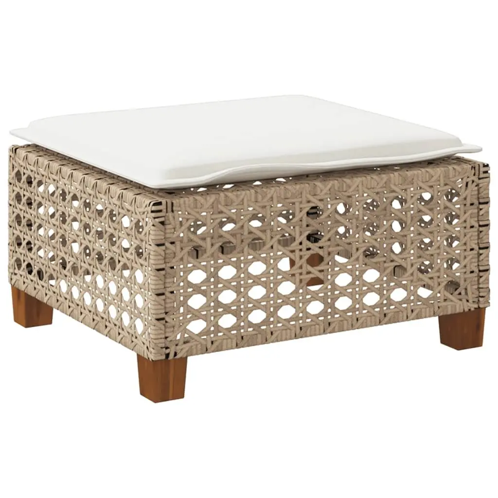 Outdoor Foot Rest Garden Stool with Cushion Beige Rattan Lounge Set Modular