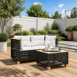 Outdoor Corner Sofa Set 2 pcs Garden Lounge Seating with Cushions Black