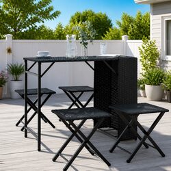 Garden Dining Set 5 Piece Foldable Outdoor Furniture Black Patio Table Stools