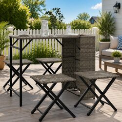 5 Piece Garden Dining Set Foldable Grey Outdoor Furniture Patio Backyard