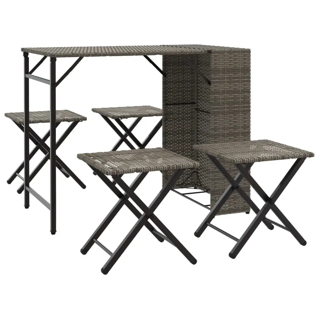 5 Piece Garden Dining Set Foldable Grey Outdoor Furniture Patio Backyard