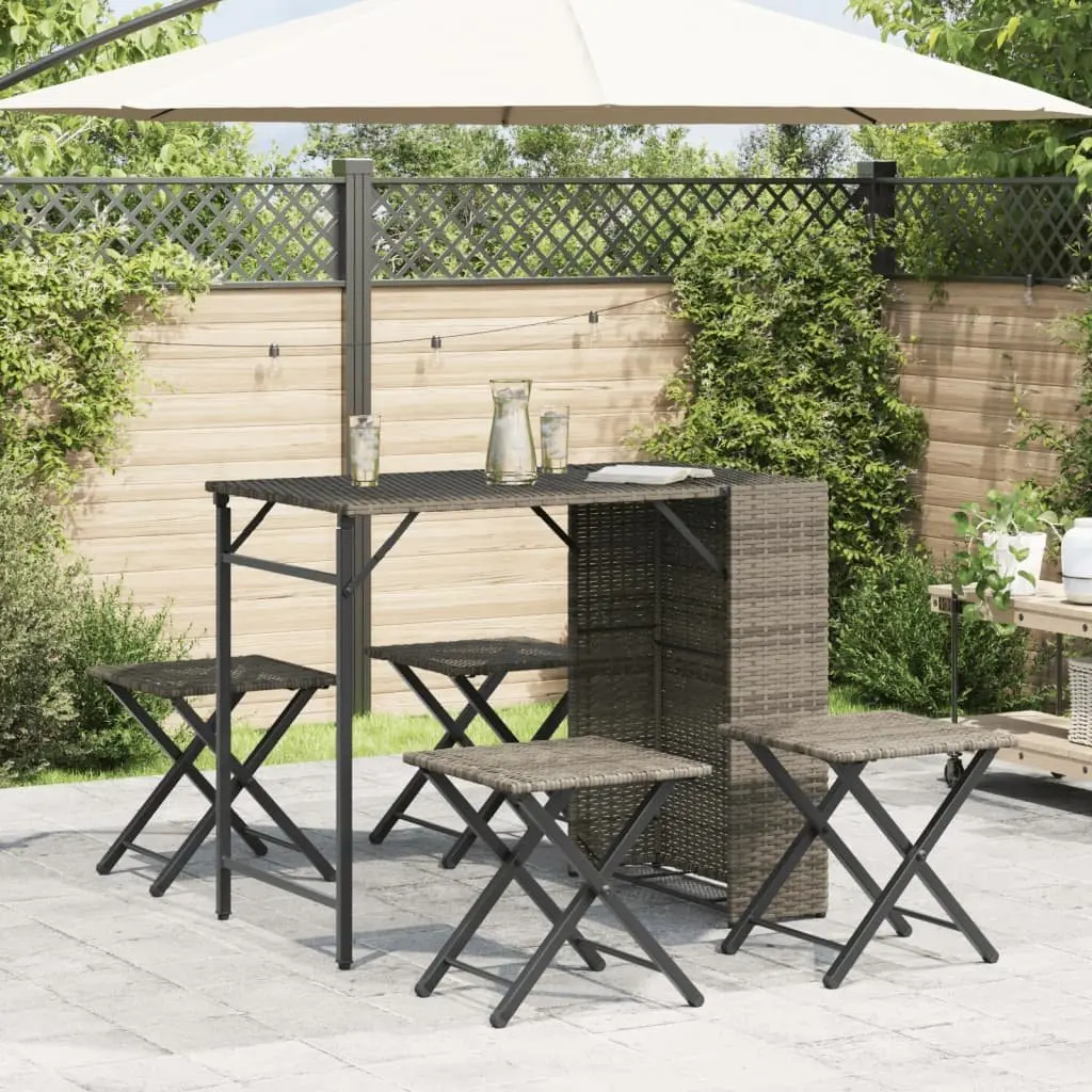 5 Piece Garden Dining Set Foldable Grey Outdoor Furniture Patio Backyard