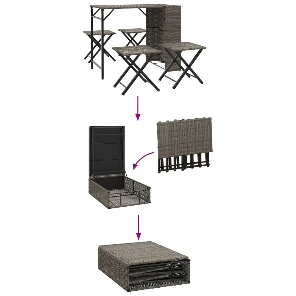 5 Piece Garden Dining Set Foldable Grey Outdoor Furniture Patio Backyard