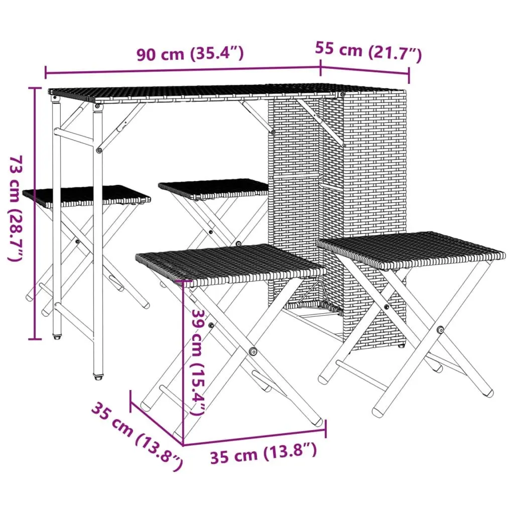 5 Piece Garden Dining Set Foldable Grey Outdoor Furniture Patio Backyard