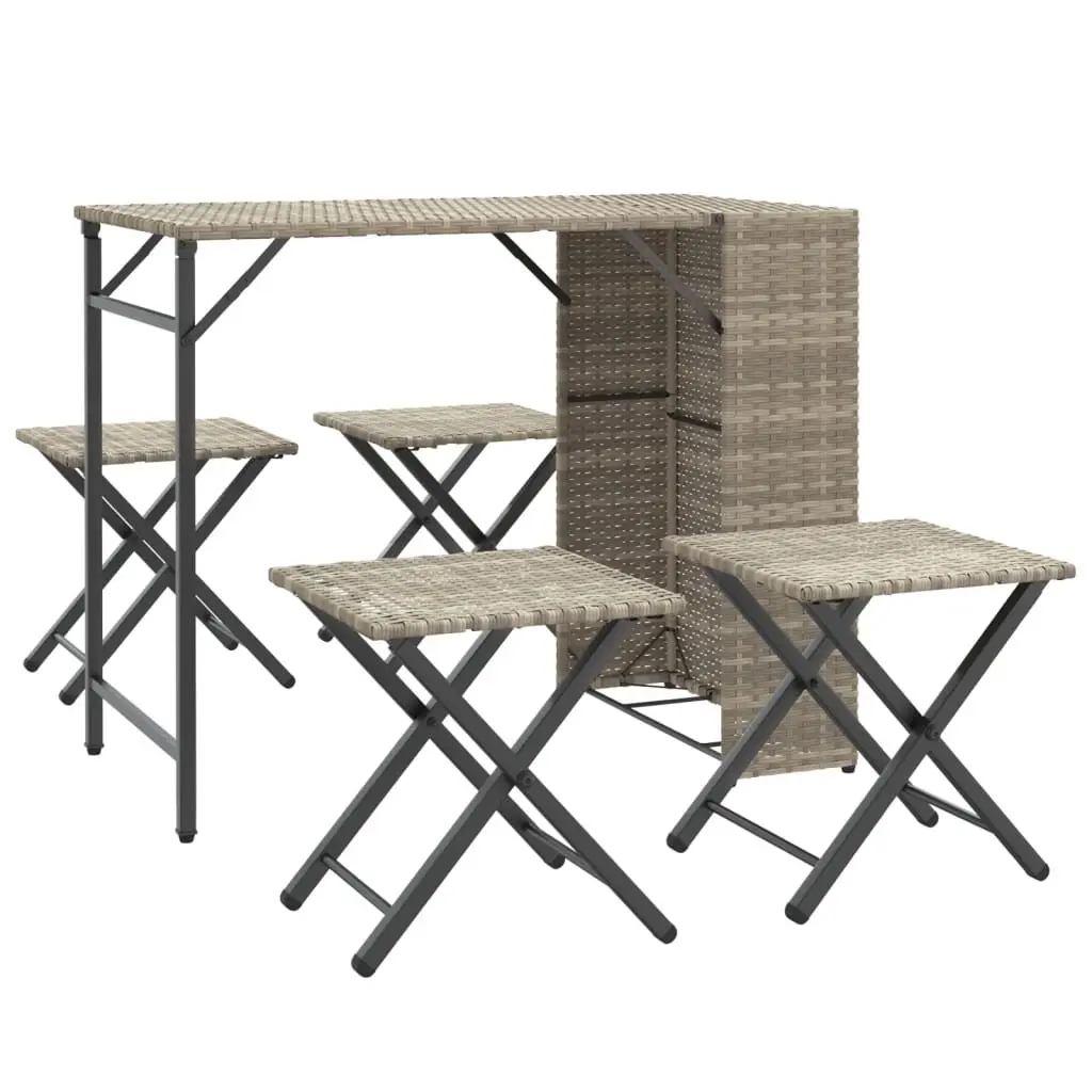 Garden Dining Set 5 Piece Foldable Outdoor Patio Furniture Grey Poly Rattan