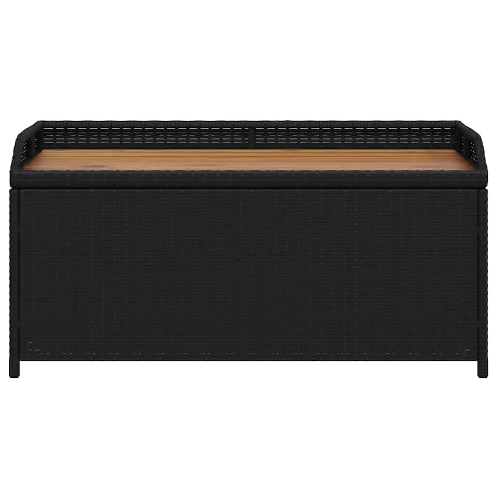 Outdoor Storage Bench PE Rattan Acacia Wood Black 100x50x52cm