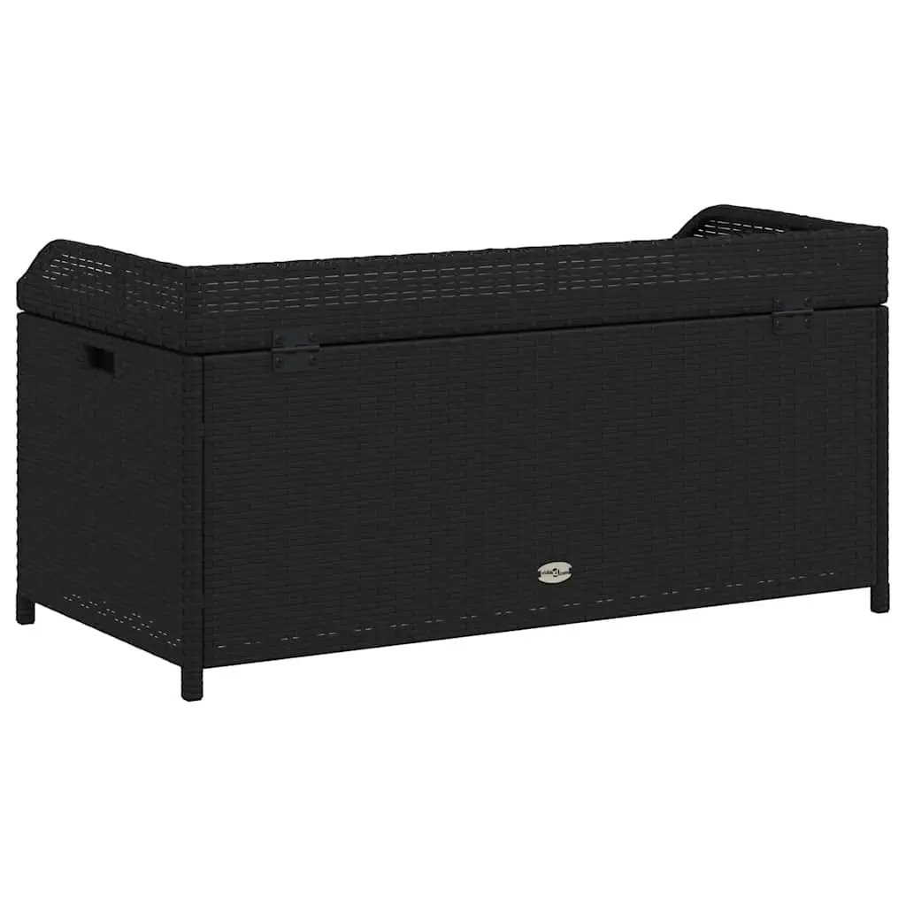 Outdoor Storage Bench PE Rattan Acacia Wood Black 100x50x52cm