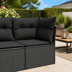 Outdoor Corner Sofa with Cushions Black Poly Rattan Garden Furniture Modular
