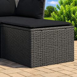 Garden Stool with Cushion Black Outdoor Foot Rest Poly Rattan Patio Seating